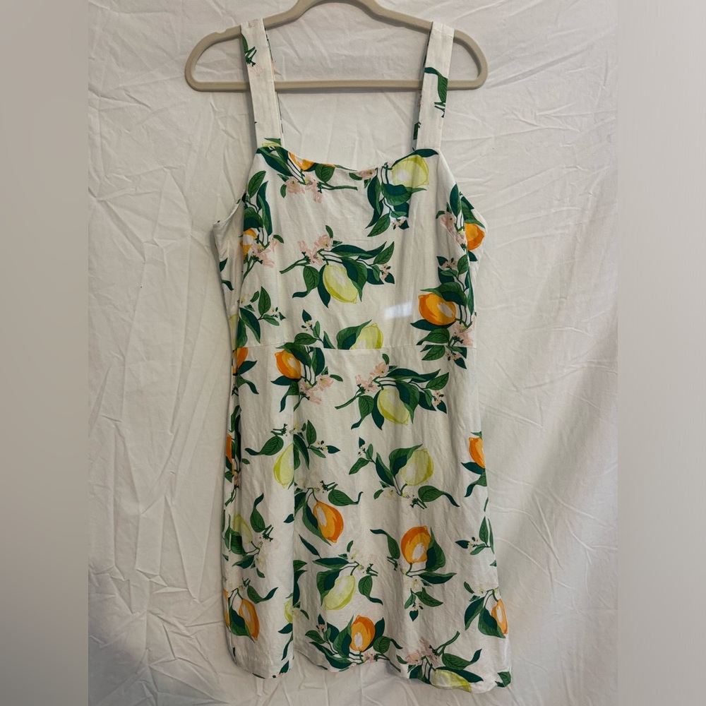 Ann Taylor Factory Citrus Print White Linen Dress - Size 12